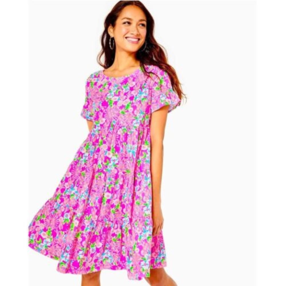 NWT Lilly Pulitzer Jodee Swing Dress Amethyst Moms The Word Pink Floral Size M
